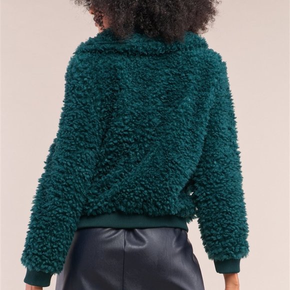 GREEN FAUX FUR COAT - Picture 4 of 5